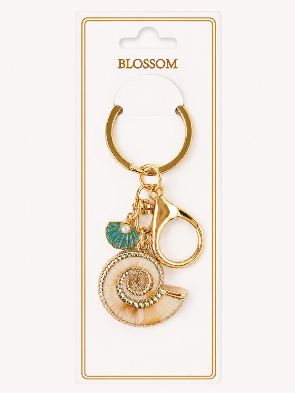 Sparkling Seashell Keychain Bag Charm Nautical Coastal Pearl Oyster